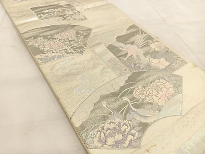 平和屋着物◎六通柄袋帯 吉祥花鳥文 プラチナ箔 九百錦 正絹 逸品 BAAU8702yc