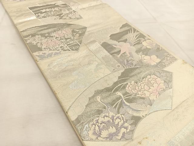 平和屋着物◎六通柄袋帯 吉祥花鳥文 プラチナ箔 九百錦 正絹 逸品 BAAU8702yc