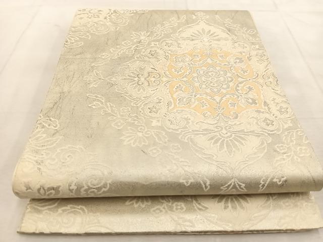 平和屋着物◎六通柄袋帯　唐織　正倉院花文　銀糸　引箔　正絹　逸品　BAAU8703yc