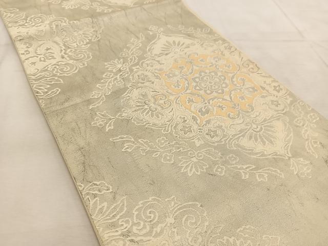 平和屋着物◎六通柄袋帯　唐織　正倉院花文　銀糸　引箔　正絹　逸品　BAAU8703yc