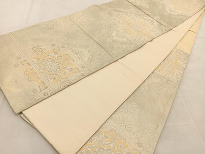 平和屋着物◎六通柄袋帯　唐織　正倉院花文　銀糸　引箔　正絹　逸品　BAAU8703yc