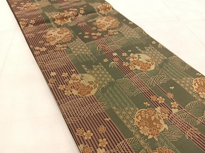 平和屋着物◎両面　全通柄袋帯　吉祥花丸文　正絹　逸品　BAAU8719yc