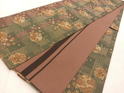 平和屋着物◎両面　全通柄袋帯　吉祥花丸文　正絹　逸品　BAAU8719yc