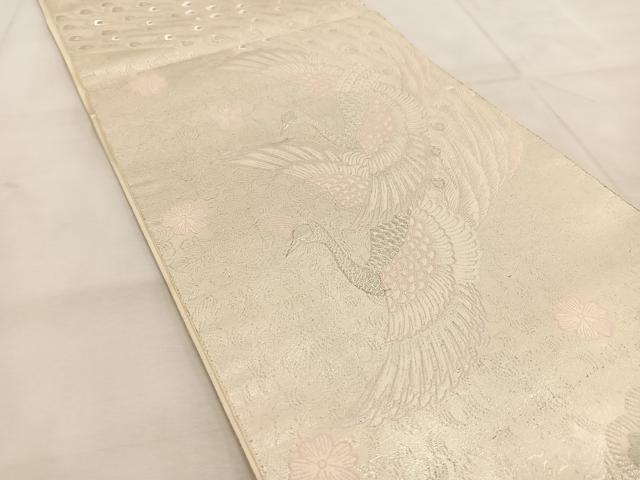 平和屋着物◎六通柄袋帯 唐織 孔雀花文 銀糸 正絹 逸品 BAAU8768yc