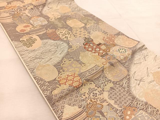 平和屋着物◎六通柄袋帯 唐織 布久呂つなぎ 金糸 正絹 逸品 BAAU8774yc