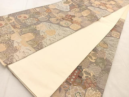平和屋着物◎六通柄袋帯 唐織 布久呂つなぎ 金糸 正絹 逸品 BAAU8774yc