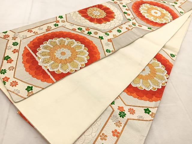平和屋着物◎六通柄袋帯 唐織 亀甲花文 金銀糸 正絹 逸品 BAAU8781yc