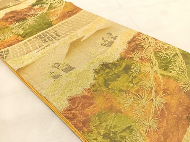 平和屋着物◎六通柄袋帯 瓦風景松文 金銀糸 引箔 正絹 逸品 BAAU8806yc