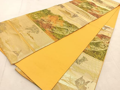 平和屋着物◎六通柄袋帯 瓦風景松文 金銀糸 引箔 正絹 逸品 BAAU8806yc