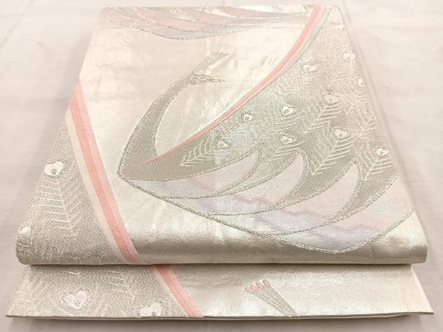平和屋着物◎六通柄袋帯　唐織　孔雀　金銀糸　正絹　逸品　BAAU8821yc