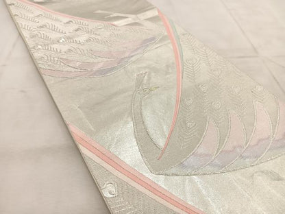 平和屋着物◎六通柄袋帯　唐織　孔雀　金銀糸　正絹　逸品　BAAU8821yc
