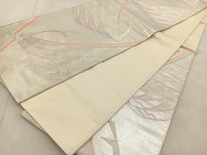 平和屋着物◎六通柄袋帯　唐織　孔雀　金銀糸　正絹　逸品　BAAU8821yc