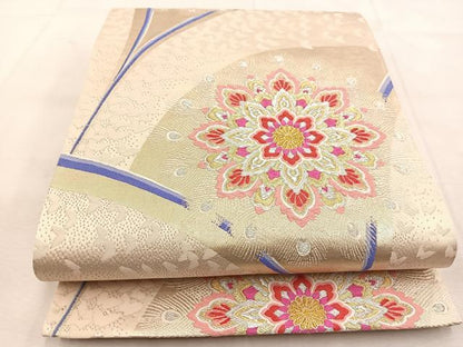 平和屋着物◎六通柄袋帯 唐織 孔雀羽花蝶文 金銀糸 正絹 逸品 BAAU8827yc