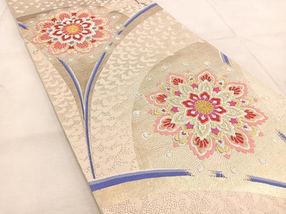 平和屋着物◎六通柄袋帯 唐織 孔雀羽花蝶文 金銀糸 正絹 逸品 BAAU8827yc