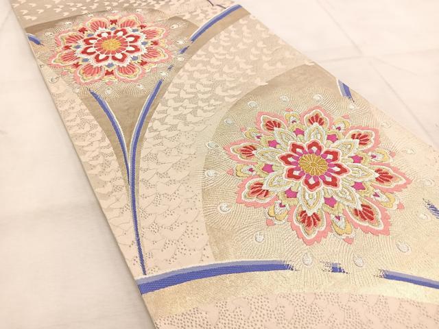 平和屋着物◎六通柄袋帯 唐織 孔雀羽花蝶文 金銀糸 正絹 逸品 BAAU8827yc