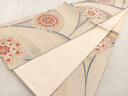 平和屋着物◎六通柄袋帯 唐織 孔雀羽花蝶文 金銀糸 正絹 逸品 BAAU8827yc