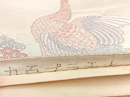 平和屋着物◎六通柄袋帯　草花孔雀文　九百プラチナ　正絹　逸品　BAAU8839yc