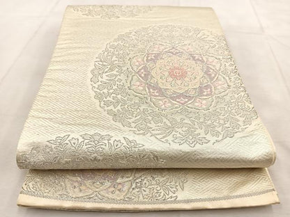 平和屋着物◎六通柄袋帯　唐織　正倉院花文　銀糸　正絹　逸品　BAAU8851yc