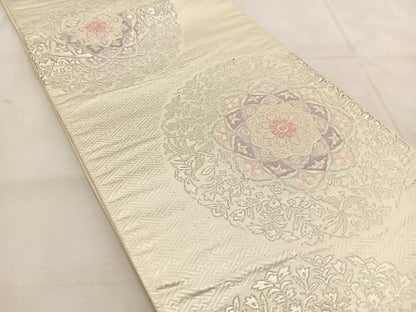 平和屋着物◎六通柄袋帯　唐織　正倉院花文　銀糸　正絹　逸品　BAAU8851yc