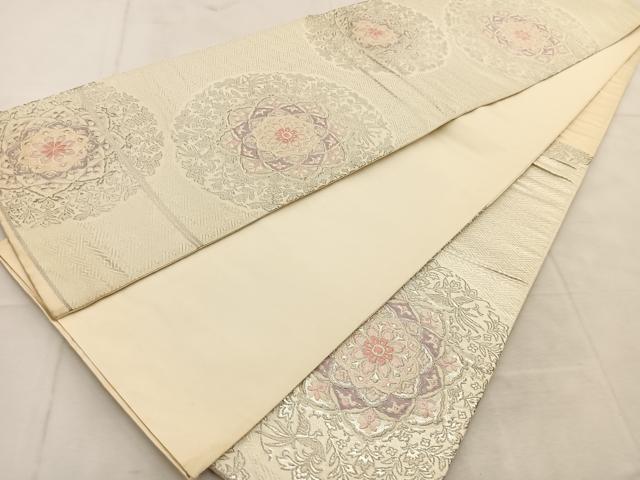 平和屋着物◎六通柄袋帯　唐織　正倉院花文　銀糸　正絹　逸品　BAAU8851yc