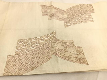 平和屋着物◎中国三大刺繍　総相良刺繍　太鼓柄袋帯　吉祥草花文　引箔　正絹　逸品　BAAU8856yc