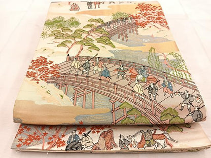 平和屋着物◎六通柄袋帯　唐織　大名行列　金糸　正絹　逸品　BAAU8858yc