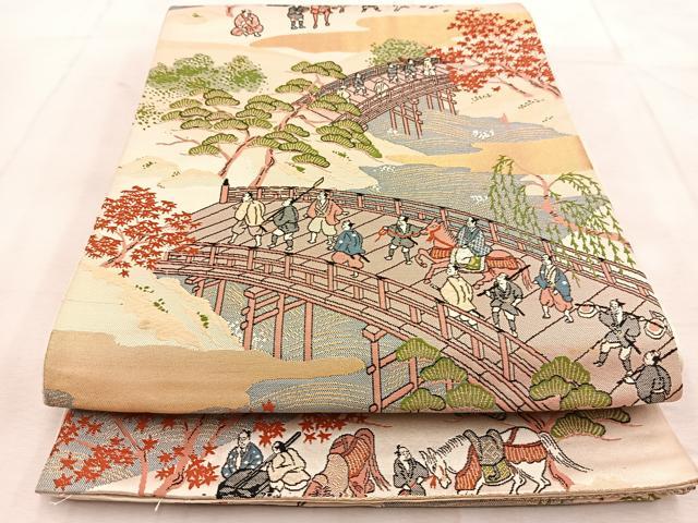 平和屋着物◎六通柄袋帯　唐織　大名行列　金糸　正絹　逸品　BAAU8858yc