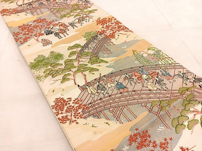 平和屋着物◎六通柄袋帯　唐織　大名行列　金糸　正絹　逸品　BAAU8858yc