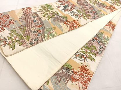 平和屋着物◎六通柄袋帯　唐織　大名行列　金糸　正絹　逸品　BAAU8858yc