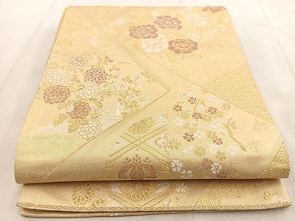 平和屋着物◎六通柄袋帯　唐織　吉祥草花文　金糸　正絹　逸品　BAAU8863yc