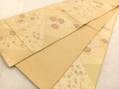 平和屋着物◎六通柄袋帯　唐織　吉祥草花文　金糸　正絹　逸品　BAAU8863yc