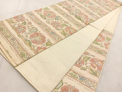 平和屋着物◎六通柄袋帯　横段更紗花文　金銀糸　正絹　逸品　BAAU8864yc