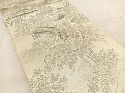 平和屋着物◎六通柄袋帯　渡橋風景文　プラチナ二重箔　正絹　逸品　BAAU8869yc