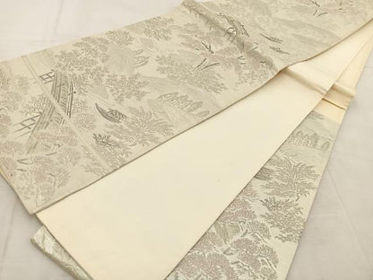平和屋着物◎六通柄袋帯　渡橋風景文　プラチナ二重箔　正絹　逸品　BAAU8869yc