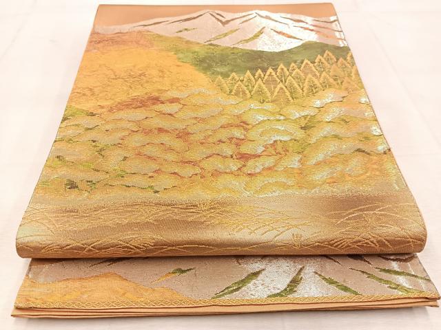 平和屋着物◎六通柄袋帯　遠山風景文　金銀糸　引箔　正絹　逸品　BAAU8873yc