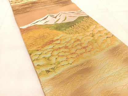 平和屋着物◎六通柄袋帯　遠山風景文　金銀糸　引箔　正絹　逸品　BAAU8873yc