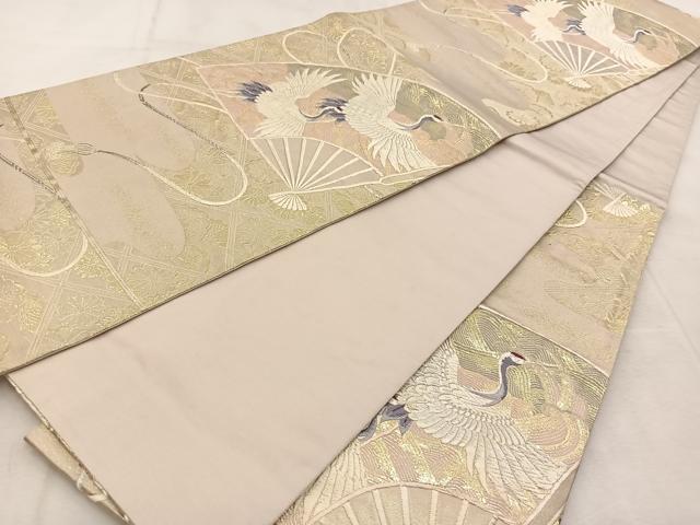 平和屋着物◎六通柄袋帯　唐織　扇面飛鶴菱花文　金銀糸　正絹　逸品　BAAU8883yc