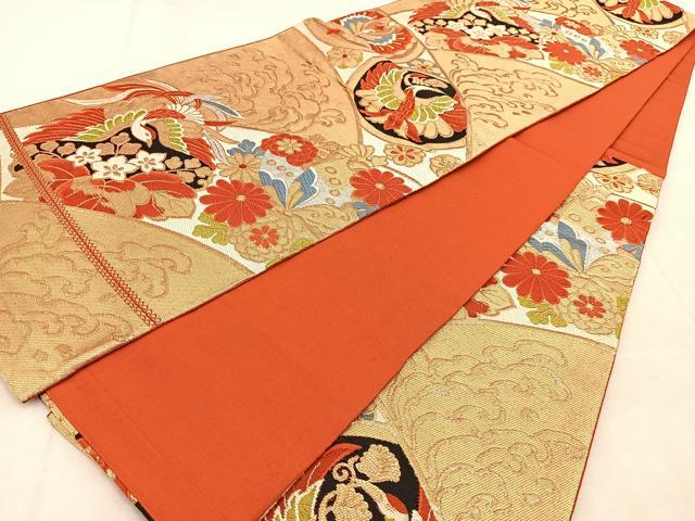 平和屋着物◎六通柄　本袋帯　唐織　動物花文　金糸　BAAU8895yc