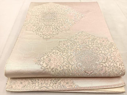 平和屋着物◎六通柄袋帯　正倉院花菱文　銀糸　正絹　逸品　BAAU8898yc