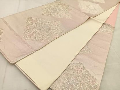 平和屋着物◎六通柄袋帯　正倉院花菱文　銀糸　正絹　逸品　BAAU8898yc