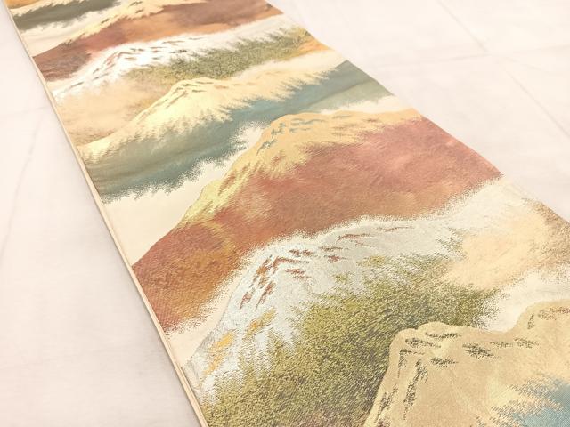 平和屋着物◎六通柄袋帯　重ね山文　金銀糸　正絹　逸品　BAAU8904yc