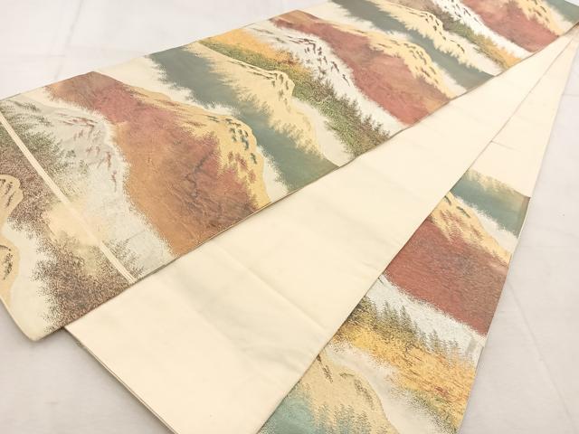 平和屋着物◎六通柄袋帯　重ね山文　金銀糸　正絹　逸品　BAAU8904yc