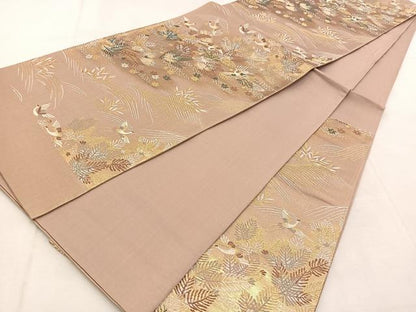 平和屋着物◎六通柄袋帯　唐織　立波飛鶴文　金糸　正絹　逸品　BAAU8906yc