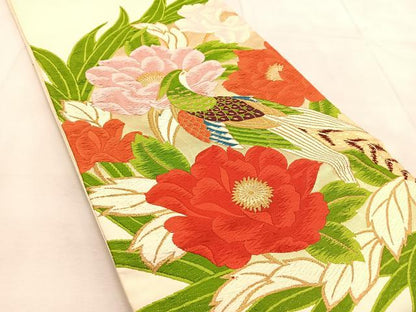 平和屋着物◎六通柄袋帯　唐織　花鳥文　金糸　正絹　逸品　BAAU8908yc