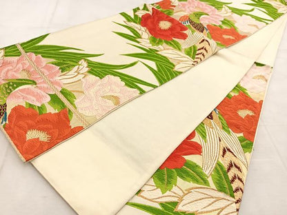 平和屋着物◎六通柄袋帯　唐織　花鳥文　金糸　正絹　逸品　BAAU8908yc