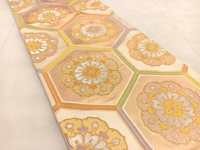 平和屋着物◎六通柄袋帯　唐織　亀甲正倉院花文　金銀糸　正絹　逸品　BAAU8915yc