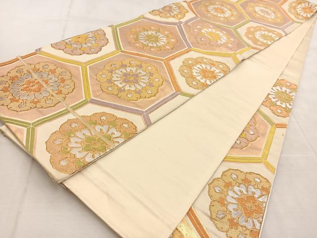 平和屋着物◎六通柄袋帯　唐織　亀甲正倉院花文　金銀糸　正絹　逸品　BAAU8915yc