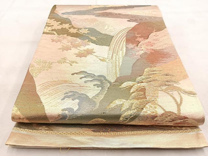 平和屋着物◎六通柄袋帯　流水風景花文　金銀糸　正絹　逸品　BAAU8924yc