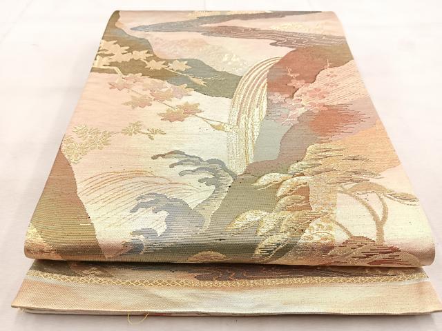 平和屋着物◎六通柄袋帯　流水風景花文　金銀糸　正絹　逸品　BAAU8924yc