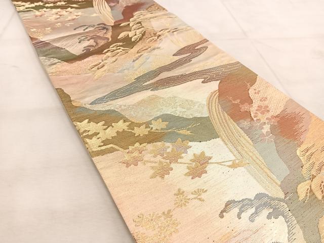 平和屋着物◎六通柄袋帯　流水風景花文　金銀糸　正絹　逸品　BAAU8924yc